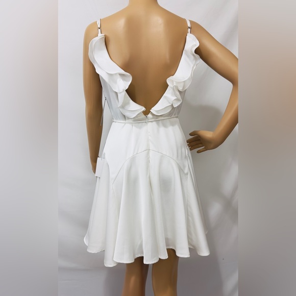Lulu’s - Song of Celebration White Ruffle V Back, Skater Mini Dress Small - Picture 8 of 14